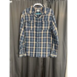 Converse One Star Mens XL Blue Plaid Flannel Shirt Long Sleeve Cotton Button Up